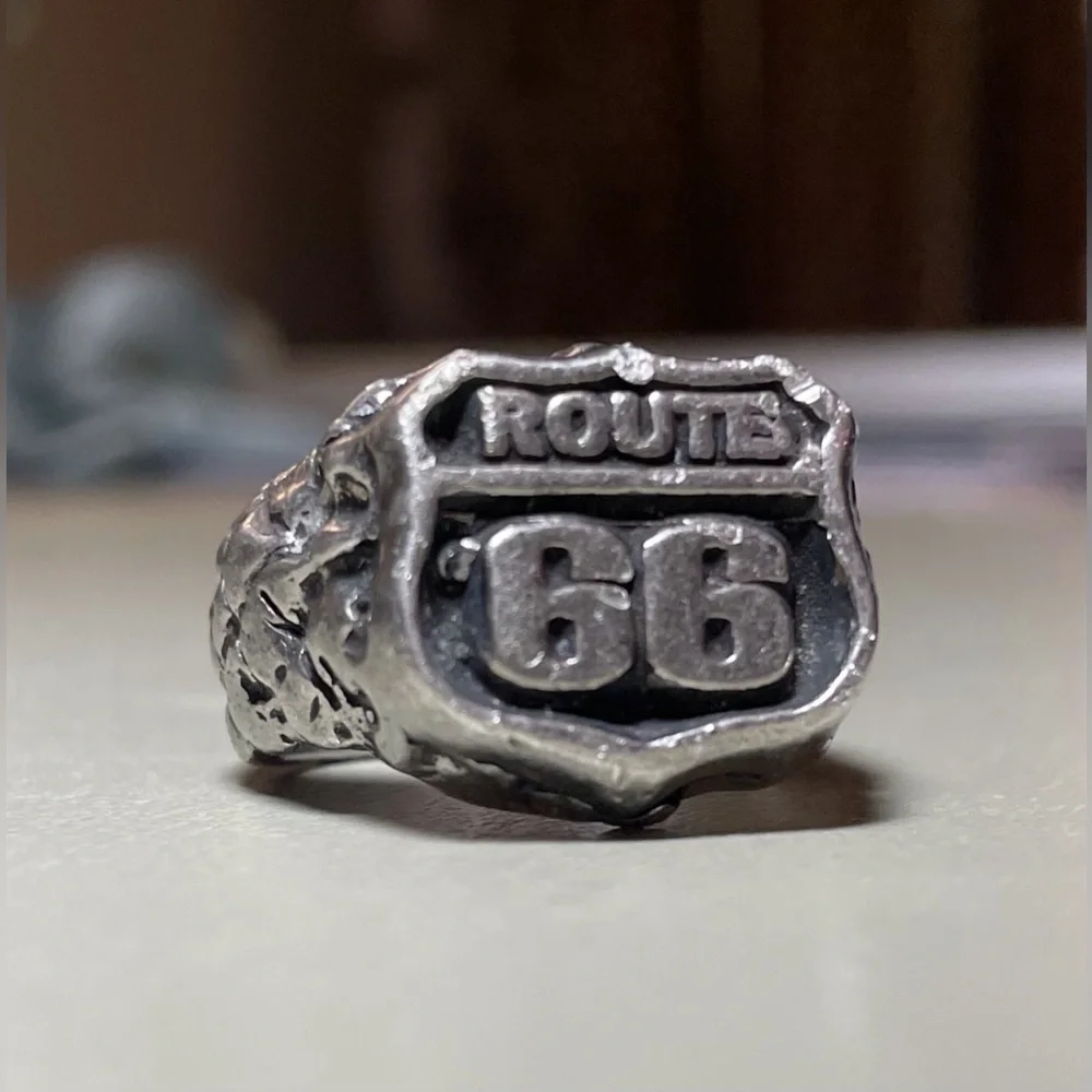 Route 66 Men's Ring -Hand Carved Pewter Biker's‎ Very Heavy Ring Size 9